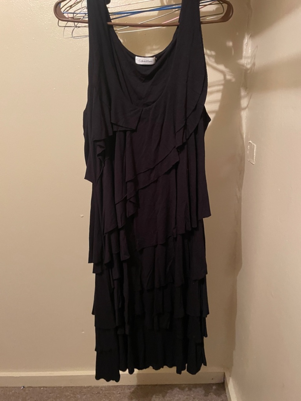 Calvin Klein Black Tiered Ruffle Midi Dress